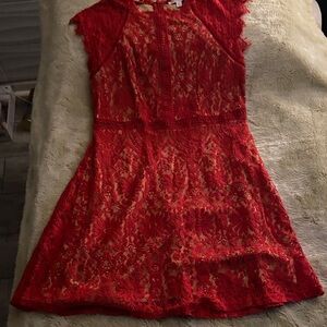 Blu Pepper Vibrant Red Lace Dress